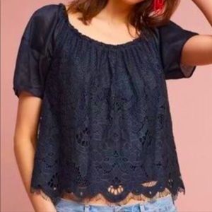 Anthropologie Moulinette Soeurs Navy Lace Top